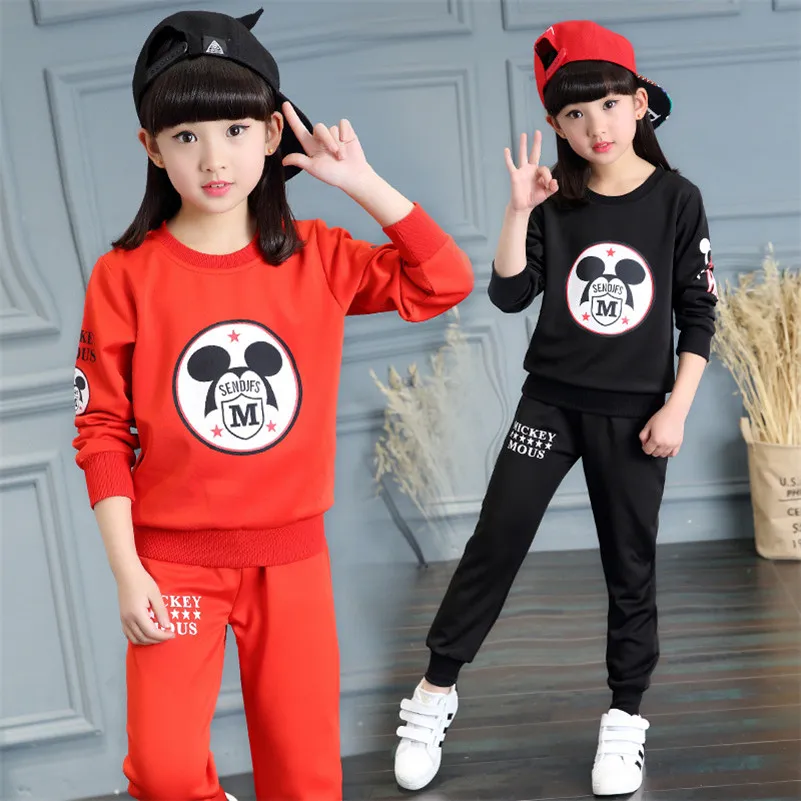 

MBBGJOY New Autumn Spring Girls Set 2pcs Fashion 3-14T Baby Kids Children Girls Cartoon Clothing Sets Hoodies+Pants Sets Suits