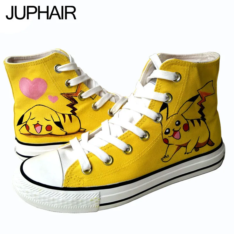 

JUP Shoes Men Males's Boy's Anime Pikachu High Style Canvas hand-painted Shoes Espadrilles Rubber Boots Zapatos Mujer Mens Sales