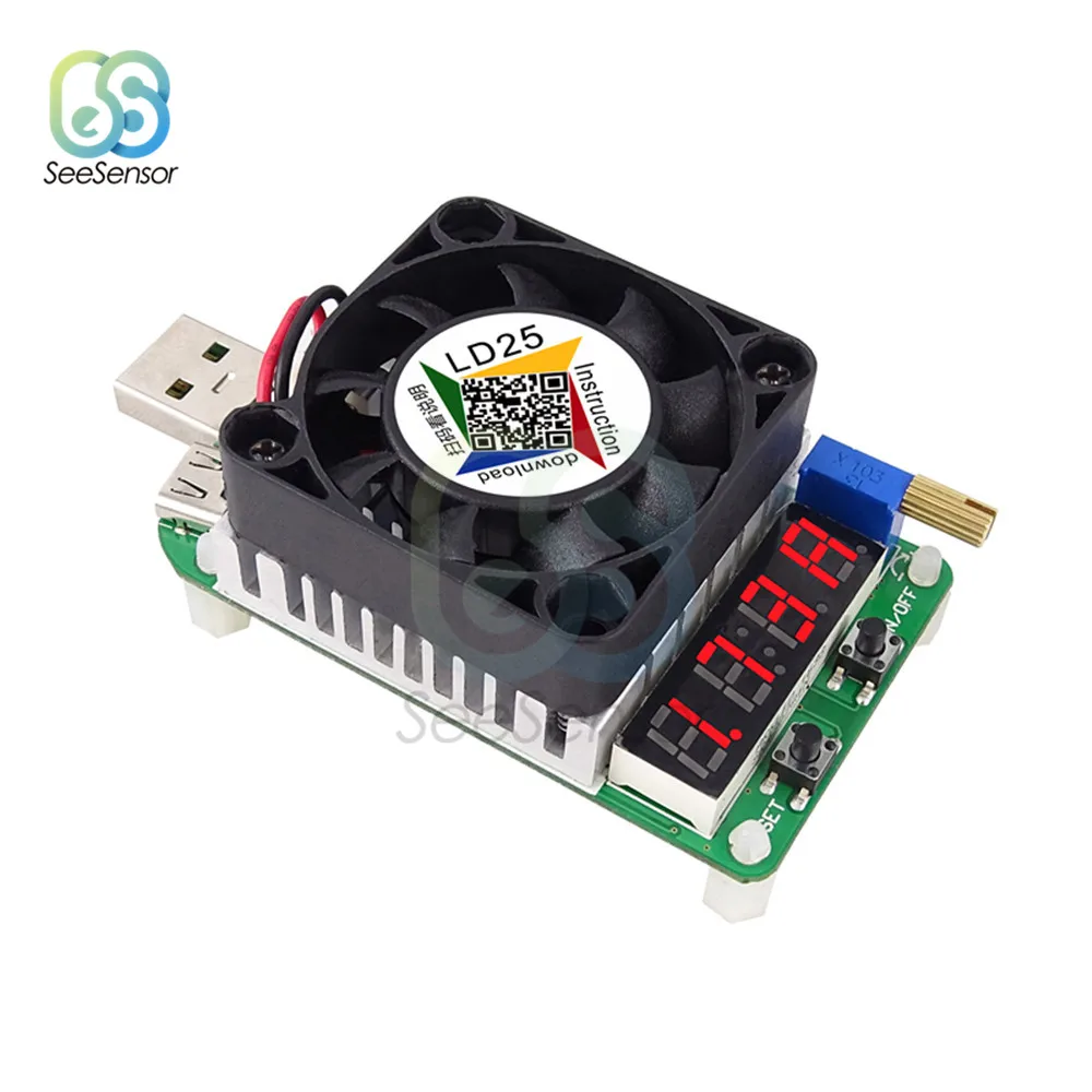 Resistor de Carga Medidor de Tensão Eletrônico Digital Amperímetro Voltímetro Descarga Bateria Teste Ajustável Atual 25 w Ld25 Ld35 Usb Led