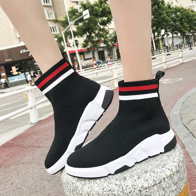 2018 High Top Stretch Sock Sneakers Woman Bling Sock Shoes Women Black ...