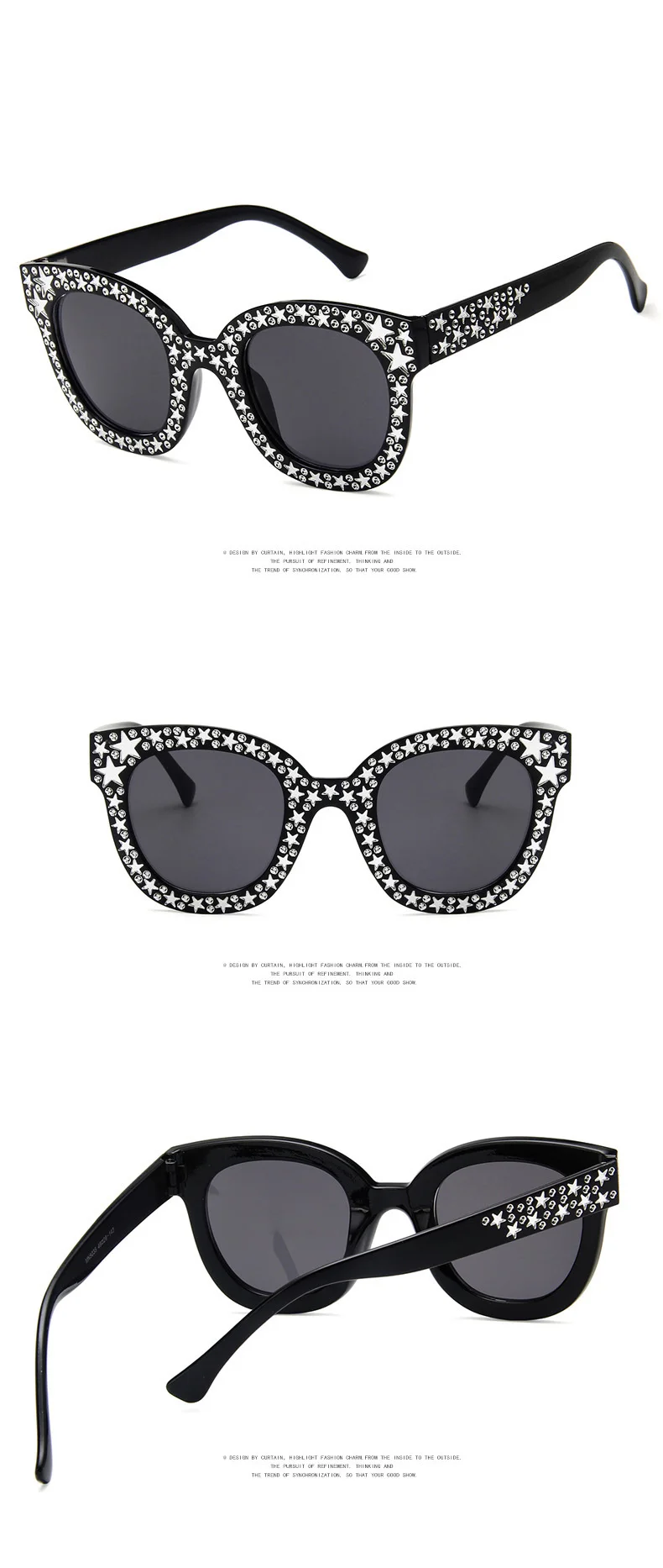 coach sunglasses Dazzle Black Gray Women Sunglasses Vintage Cat Eye Sun glasses Star Sunglasses Fashion Mirror Shades ladies sunglasses