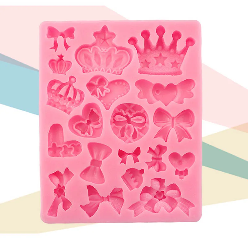 

Pink Chocolate Mold Food Grade Silicone Crown Bow Shape Baking Accessories Non-toxic Cake Decorating Tools
