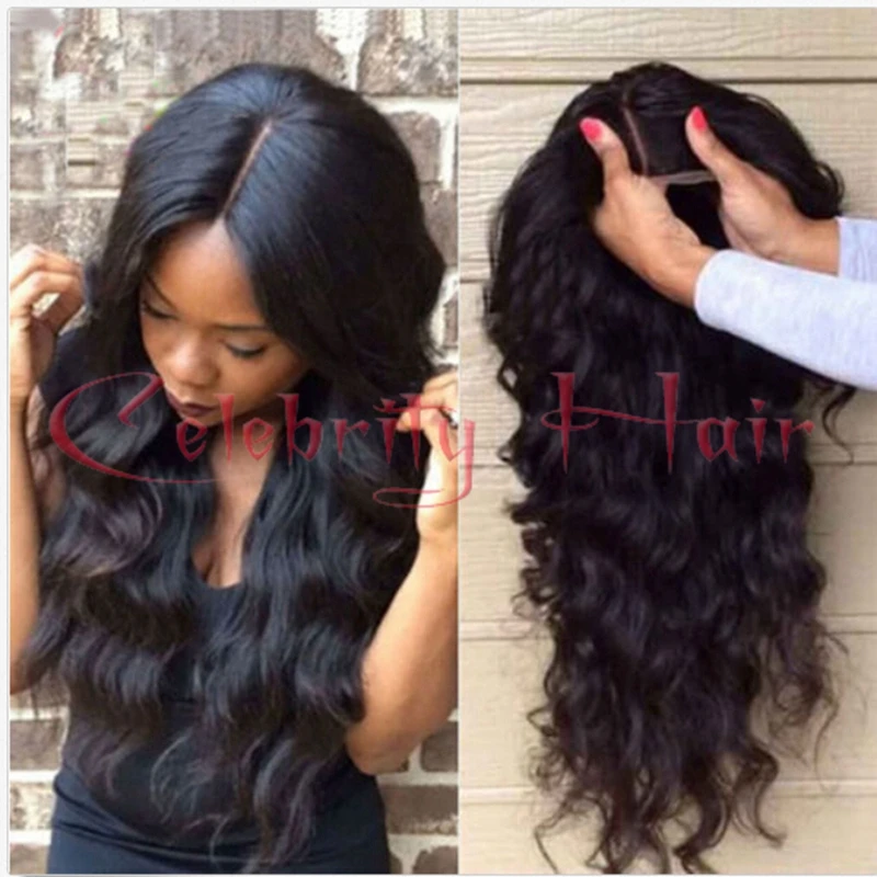 

Water Wavy Synthetic Hair Glueless Lace Front Wig Middle Part 3-4inch 150%Density for African American Woman Black Brown Blonde