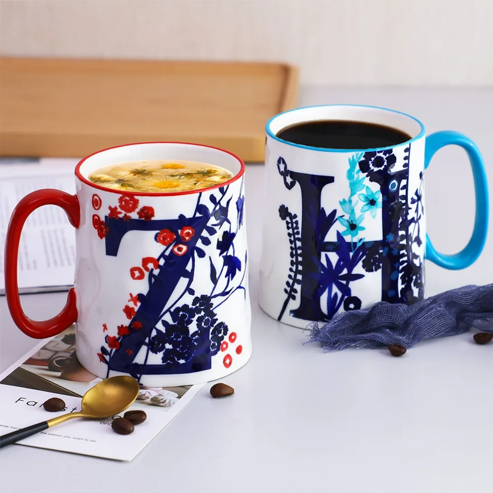 Delicate Alphabet Mug Ceramic Letter Coffee Mug Tea Cup Drinkware