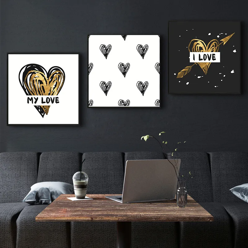 

Black Gold White Letter Nordic Style Canvas Painting Modern Decortion Living Room B Wall Minimalist Love Picture Painting
