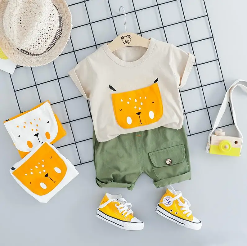 HYLKIDHUOSE/ летние комплекты одежды для маленьких девочек и мальчиков; комплекты одежды для младенцев; футболка с рисунком; шорты; Детский костюм для отдыха - Цвет: Серый