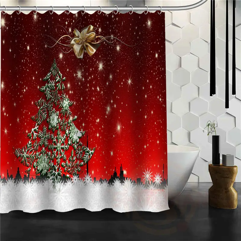 Красивые Рождество дерево Ванная комната полиэстер Шторы - Цвет: Темный хаки