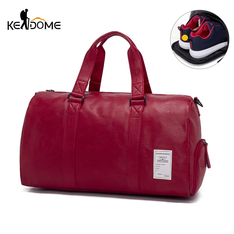 Pu Leather Gym Male Bag Top Female Sport Shoe Bag for Women Fitness Over the Shoulder Yoga Bag Travel Handbags Black Red XA610WD