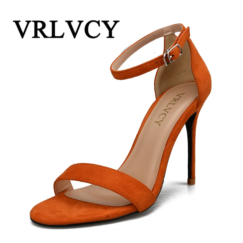 

Fashion Women Sandals Female Sexy Ankle Strap High Heels Suede Party Shoes Open Toe Buckle Cover Heels Ladies Stiletto