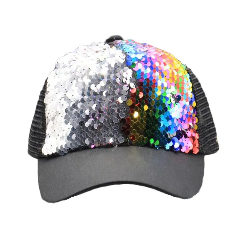 

Casual Parent-Child baseball Cap 2019 Sequins Shiny Hip-Hop Hat Girls Mesh Cap Breathable ladies Hat Bones Sun Hats Snapback
