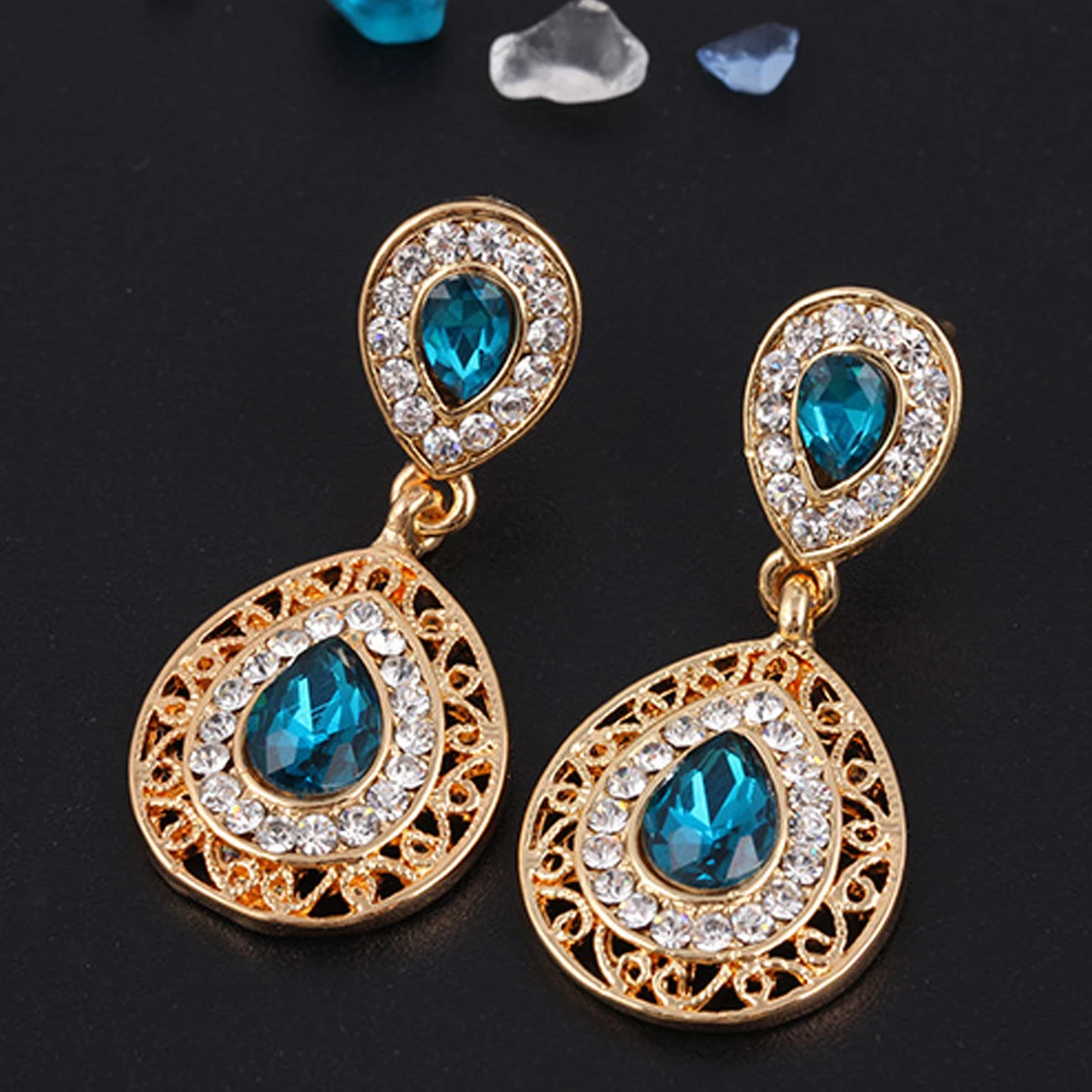 Fashion Wedding Bridal Jewelry Sets Rhinestone Austrian Crystal Jewelry Set Necklace Earrings Pendant Set Vintage Accessories