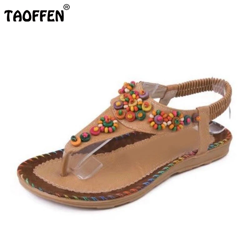 

TAOFFEN Bohemia Women Summer Flats Sandals Beading Bowknot Flip Flops Flats Sandals Summer Vacation Women Shoes Size 36-42