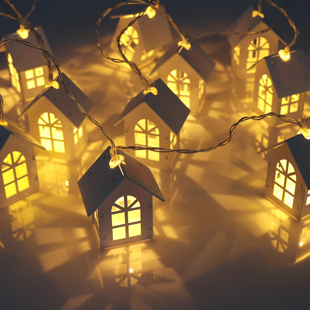 10 шт. 1,6 м светодиодный Рождественская елка деревянный дом Сказочный светодиодный строка светильник Свадебные год Рождественские подарки украшения светящиеся игрушки