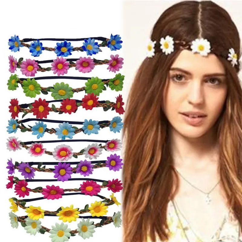 Multi color Bohemian Flower Headband Festival Wedding Floral Garland For Women Beach Braided