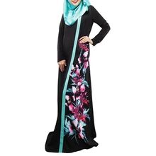Women Floral Print Kaftan Abaya Jilbab Islamic Muslim Long Sleeve Maxi Dress