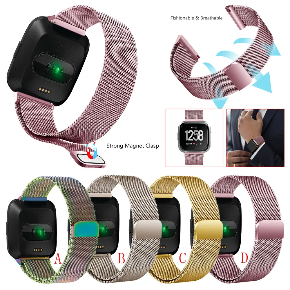 Small size Watch band For Fitbit Versa Milanese Magnetic Loop Stainless ...