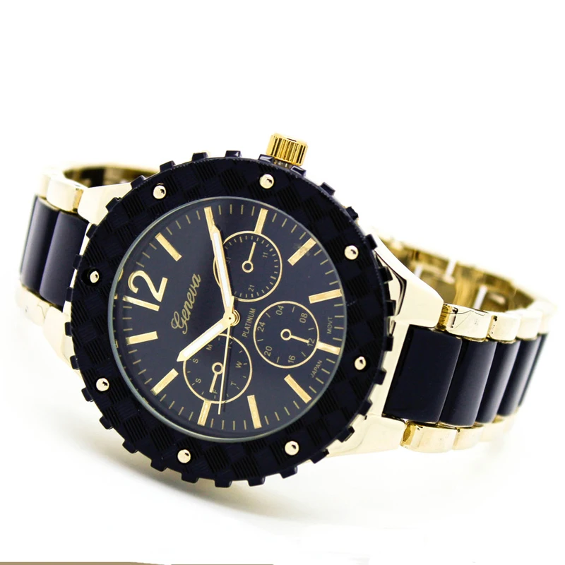 Nuevo reloj negro para mujer a la moda reloj grande para mujer Geneva 2  tonos pulsera reloj de pulsera reloj vintage reloj|timepiece|timepiece  women - AliExpress