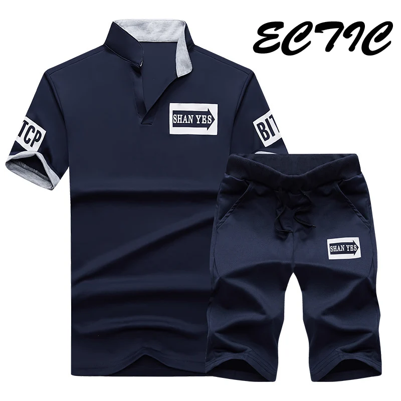 

2018 Brand Sportsuits Men Set Polo Suits Summer 2PC Top Short Men's Stand Collar Sportswear 2 Pieces T-shirt Shorts Tracksuit