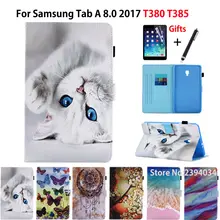 Чехол с мультяшным котом для samsung Galaxy Tab A 8,0 T380 T385 SM-T385 8,0 дюймов, смарт-чехол, подставка для планшета, чехол+ стилус+ пленка