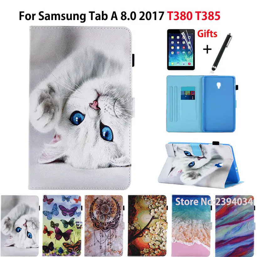 Чехол с мультяшным котом для Samsung Galaxy Tab A 8 0 T380 T385 Φ 2017 дюйма умный чехол подставка