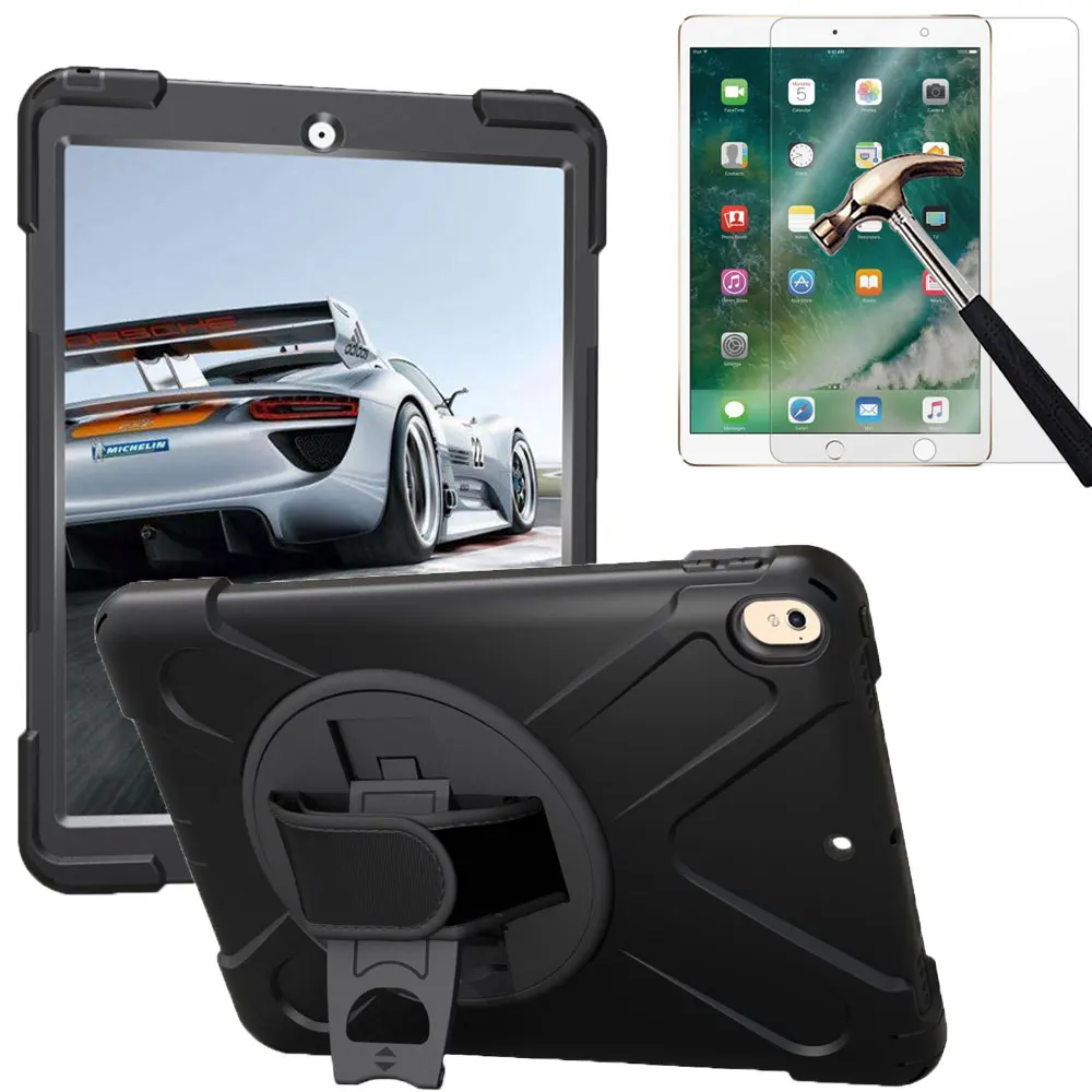 

For iPad Pro 10.5 Case 2017 With Screen Protector Built-in Stand 360 Rotating Hand Strap Silicone Cover For iPad Air 10.5 2019