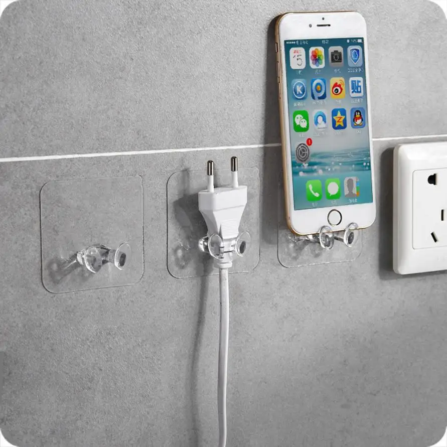 

2pc Wall Storage Hook Power Plug Socket Holder Wall Adhesive Hanger Home Office Multi-function hook crochet suction cup