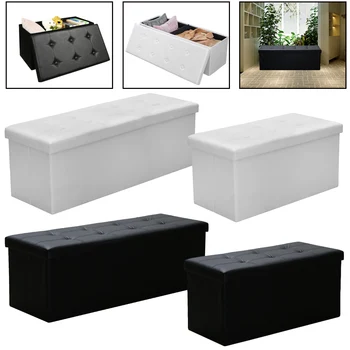 

Black/White Chair Storage box Storage Stool foldable Bench Stuhl removable lid space saving Waterproof Sillas PVC leather Chairs