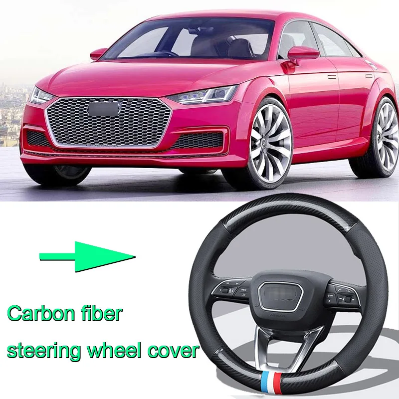 

38CM Size M Rubber Carbon Fiber Leather Car Steering Wheel Cover Non-slip breathable For audi A3