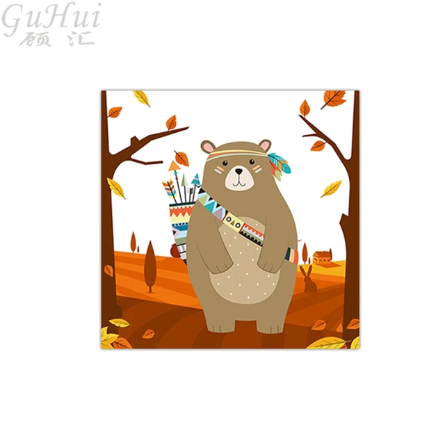 Nordic Spray Color Cartoon Autumn Animals Bow Bear Deer Canvas Painting  Poster Nursery Kids Room Wall Pictures Decoration - Painting & Calligraphy  - AliExpress