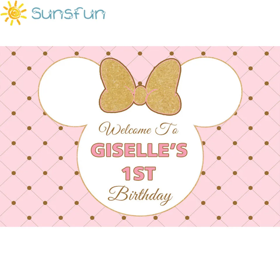Sunsfun Birthday Photography Backdrop Pink Point Minnie Mouse