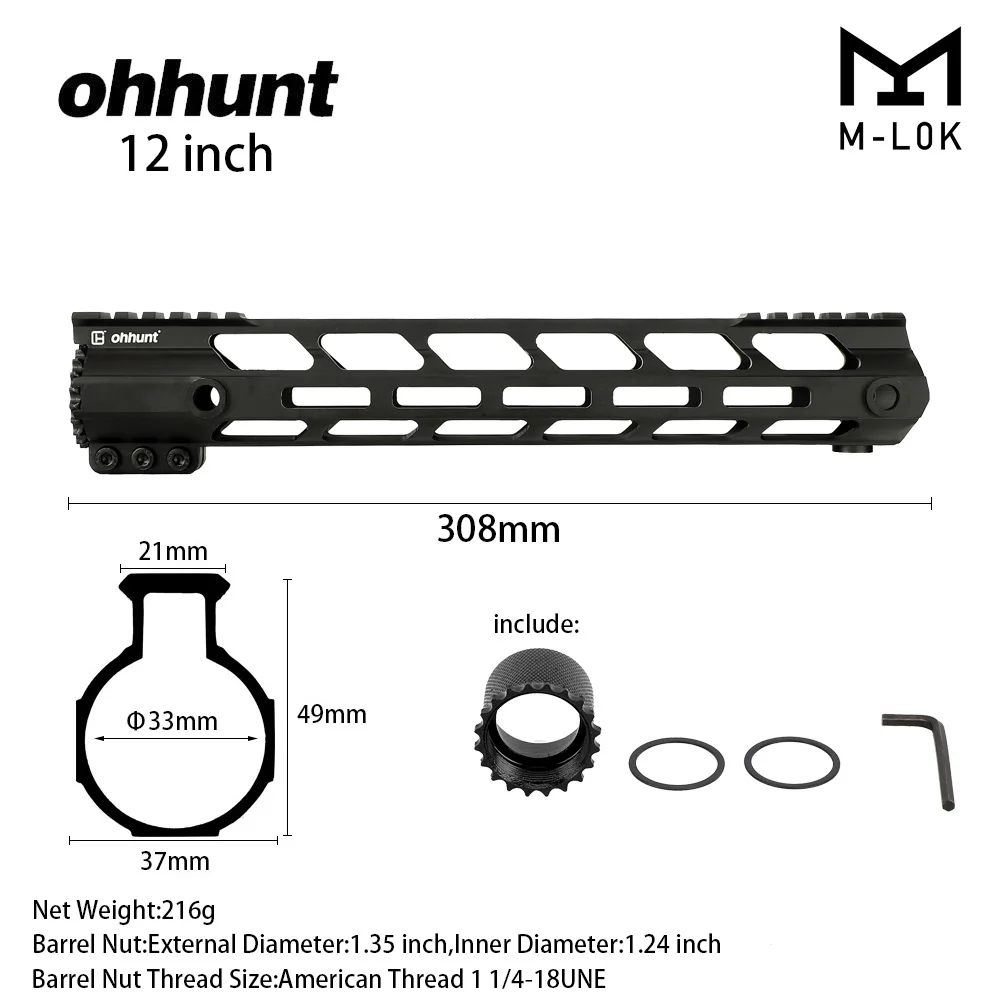 Ohhunt Tactical AR15 поплавок M-LOK Handguard " 9" 1" 12" 13," 15" Пикатинни Вивер рейка с стальной бочкой гайка