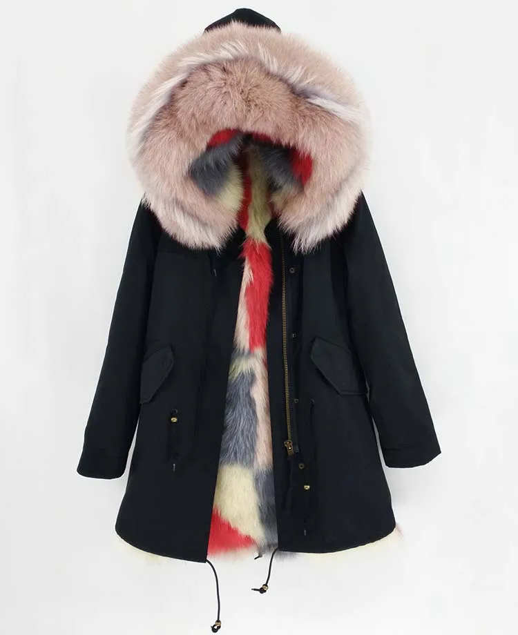 Мао Конг натуральный мех пальто зимняя куртка женская длинная парка натуральный мех енота воротник натуральный Лисий Мех бежевый роскошный уличная - Color: Long fox fur 7