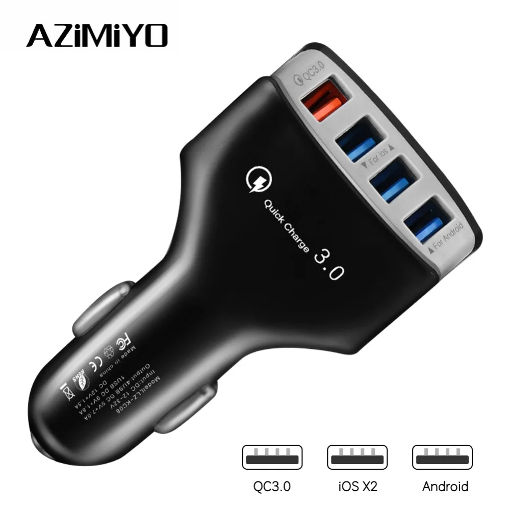 

AZiMiYO 4 USB Car Charger QC3.0 Fast Charging Car charger for iPhone android Phone ipad Quick Charger 3.0 5V3.5A Car-Charger