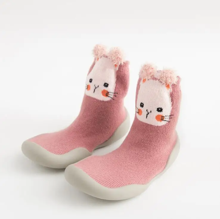 Г. Обувь для малышей детская обувь с тигром, оленем, котом Нескользящие хлопковые носки с мягкой подошвой детские тапочки животные tTZ05 - Цвет: pink cat tz05