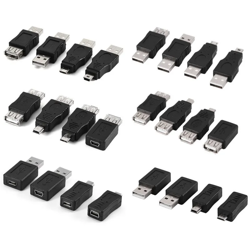 

12Pcs USB 2.0 Micro Mini USB Male to Female Data Adapter Converter Connector USB Gadgets