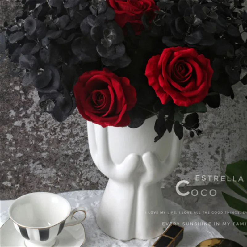 

Nordic Minimalist Ceramic Abstract Vase Black and White Human Face Hand Creative Display Room Decorative Vase