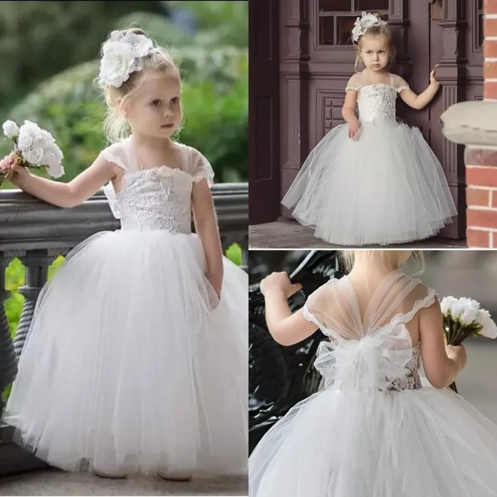 

2019 lovely Flower Girls Dresses For Weddings Newest Lace Tulle Tutu Ball Gown Infant Children Party Dress