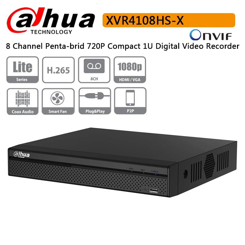 Dahua многоязычный видеорегистратор XVR 8 CH Penta-brid 720P компактный 1U Цифровой видеорегистратор поддерживает HDCVI/AHD/TVI/CVBS/IP XVR4108HS-X