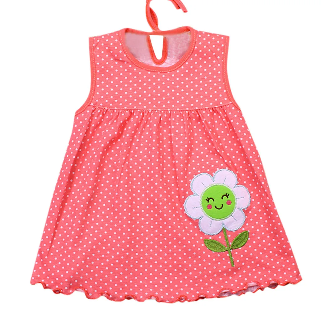 Toddler Cute Baby Cotton Flower Children Dot Striped Tees Dress T-Shirt Vest For 0-12 Months Baby Girl