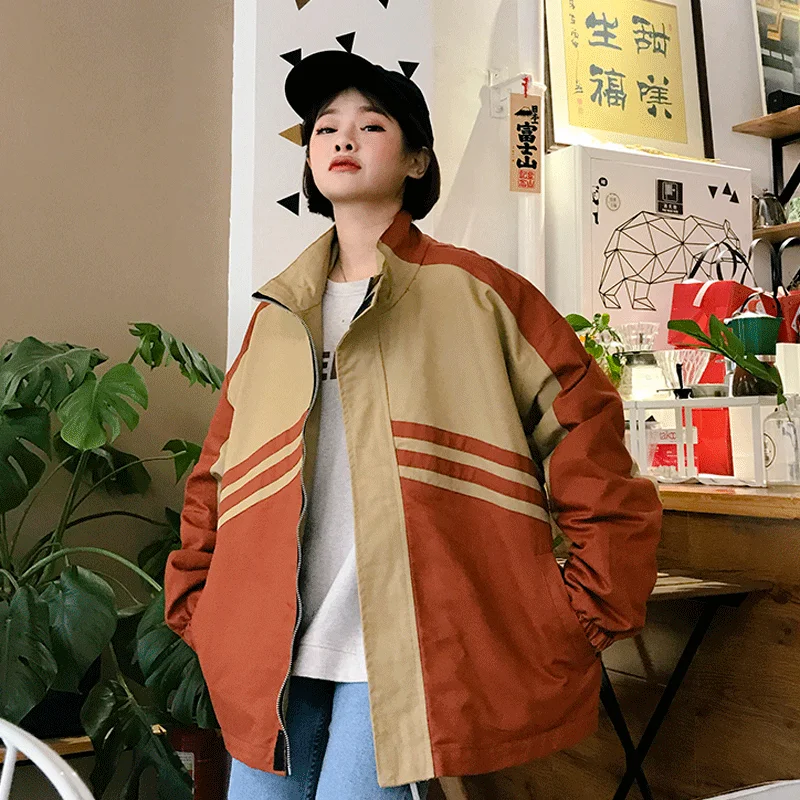 Весна Осень корейский Новый Harajuku BF Свободный молнии стоячий воротник спортивный