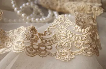 

1 yard, gold embroidered lace trim, golden baroque gauze luxury scollaped lace,vintage antique bridal lace, GT046