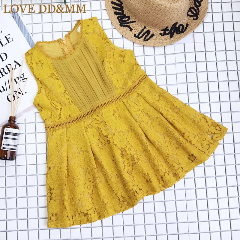 

LOVE DD&MM Girls Dresses 2019 Summer New Children's Wear Girls Fashion Sweet Lace Stitching Sleeveless Lace Collar Vest Dress