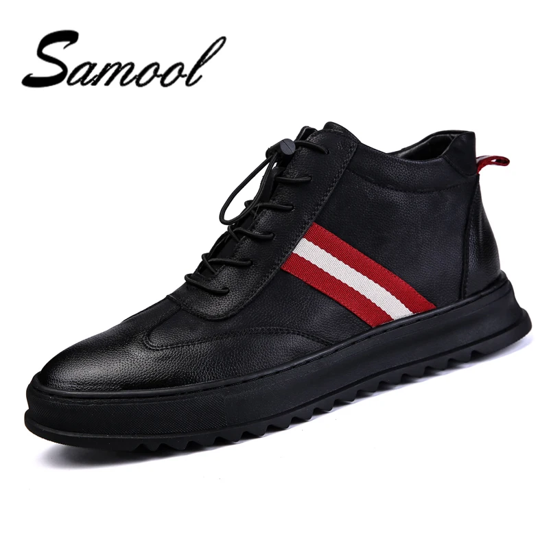 

New Autumn Winter Fashion High Top Casual Shoes Genuine Leather Lace Up Black Color Mens Casual Shoes Men High Top Shoes aX5