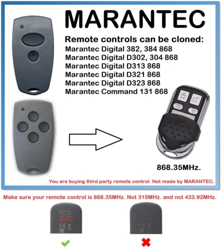 

copy MARANTEC Digital D302, D304 868 Universal Remote Control Duplicator 868.35MHz.