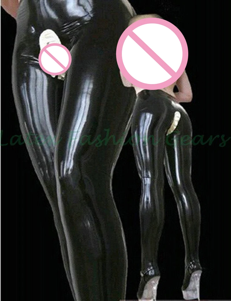 

100% Handmade 0.4mm Latex Leggings crotchless sexy Rubber Woman jeans with ruffle open crotch plus size hot sale