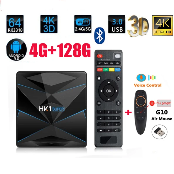 

HK1 Super Android 9.0 TV BOX Rockchip RK3318 32G/64G/128G USB 3.0 2.4G/5G Dual WIFI BT4.0 HDR 4K 3D Set Top Box Media Player