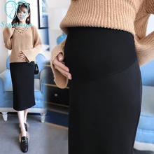 225# Осенняя корейская мода для беременных юбки для талии, живота, эластичная длинная юбка с разрезом по бокам юбки для беременных женщин
