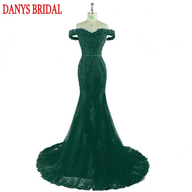 Vert émeraude Longue Dentelle Sirène Robes De Soirée Parti Femmes Perlée Formelle Robes De Soirée Robes