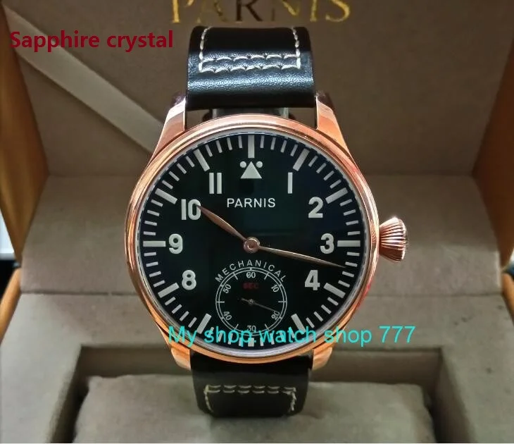 

Sapphire crystal Blue luminous 44mm parnis Black dial 6498 / ST3621 Mechanical Hand Wind movement men's watches 314A