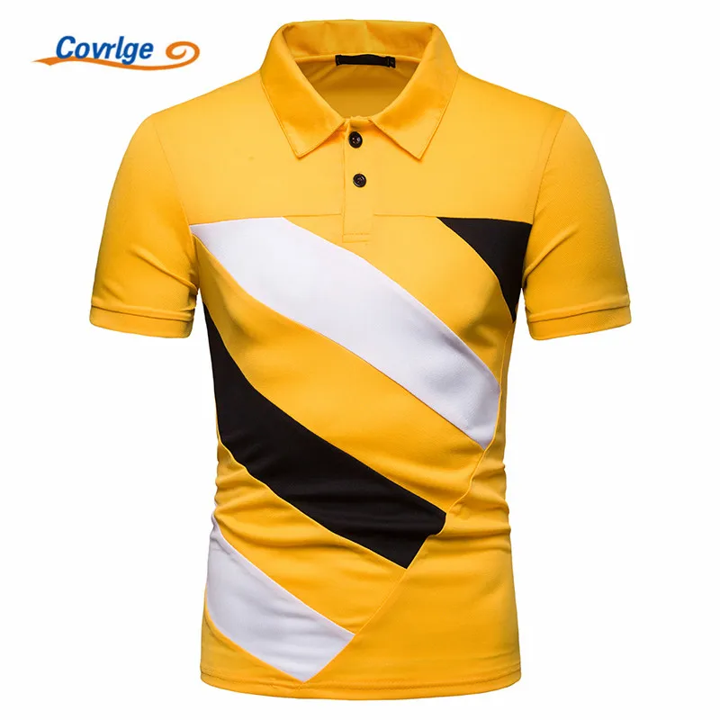 

Covrlge Summer Fashion Men Polo Shirt British Style Patchwork Color Short Sleeves Casual Camisa Slim Fit Shirt Homme MTP104